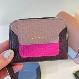 NWT MARNI LV520 SAFFIANO TWO TONE ZIP AROUND CARD CASE PFMOT02U14 Z093N